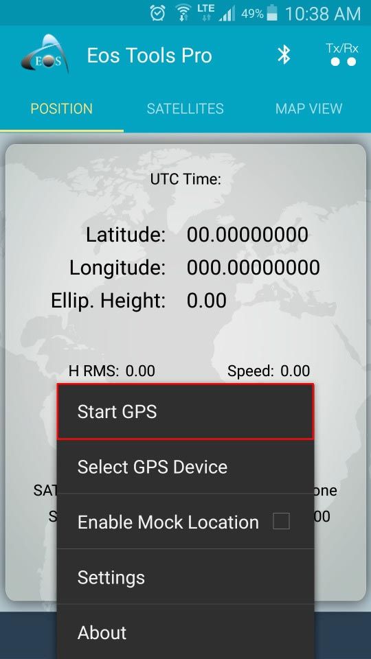 Screenshot - ArcGIS Collector Arrow GNSS Configure on Android screenshot - Location profile pick the datum your map uses - Eos Tools Pro main menu - Start GPS