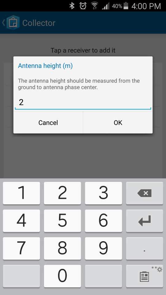 Screenshot - ArcGIS Collector Arrow GNSS Configure on Android screenshot - Enter your antenna height