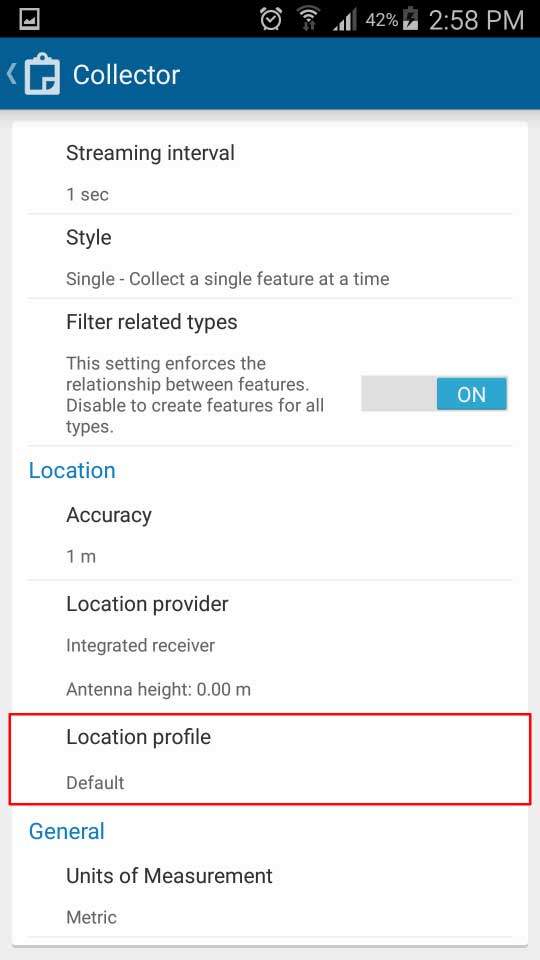Screenshot - ArcGIS Collector Arrow GNSS Configure on Android screenshot - Configure your location profile Collector