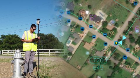 Ben Griffith of Texian Geospatial receives differential corrections from an Arrow Gold base station in real time, allowing him to capture the location of a fire hydrant valve within several centimeters of accuracy using ArcGIS Collector and the Eos Laser Mapping solution