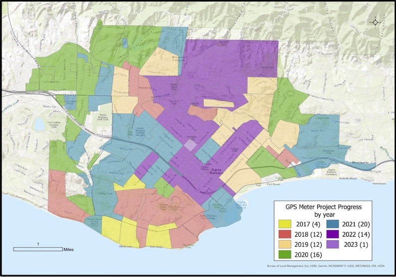 City of Santa Barbara meter data collection completed map with Eos GNSS and ArcGIS Field Maps