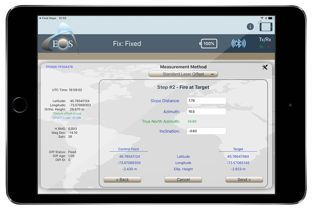 Eos Tools Pro screenshot: Eos Laser Mapping solution standard laser offset method on Ipad Mini