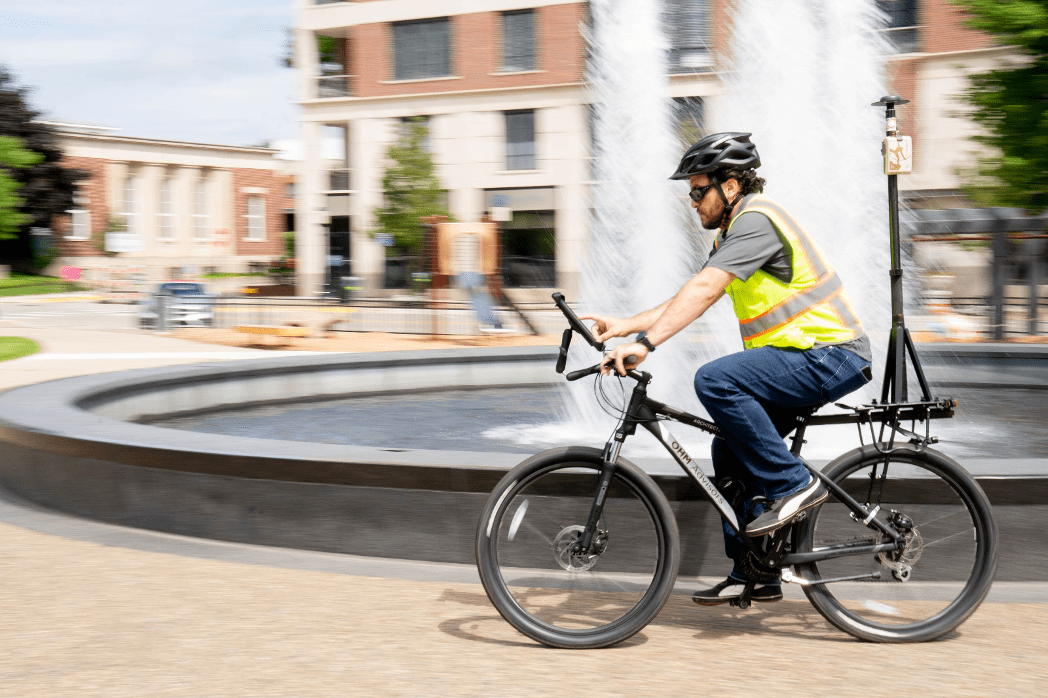 Mike riding the OHM Advisors "Smart Bike" for data capture with Arrow Gold and Esri's ArcGIS QuickCapture