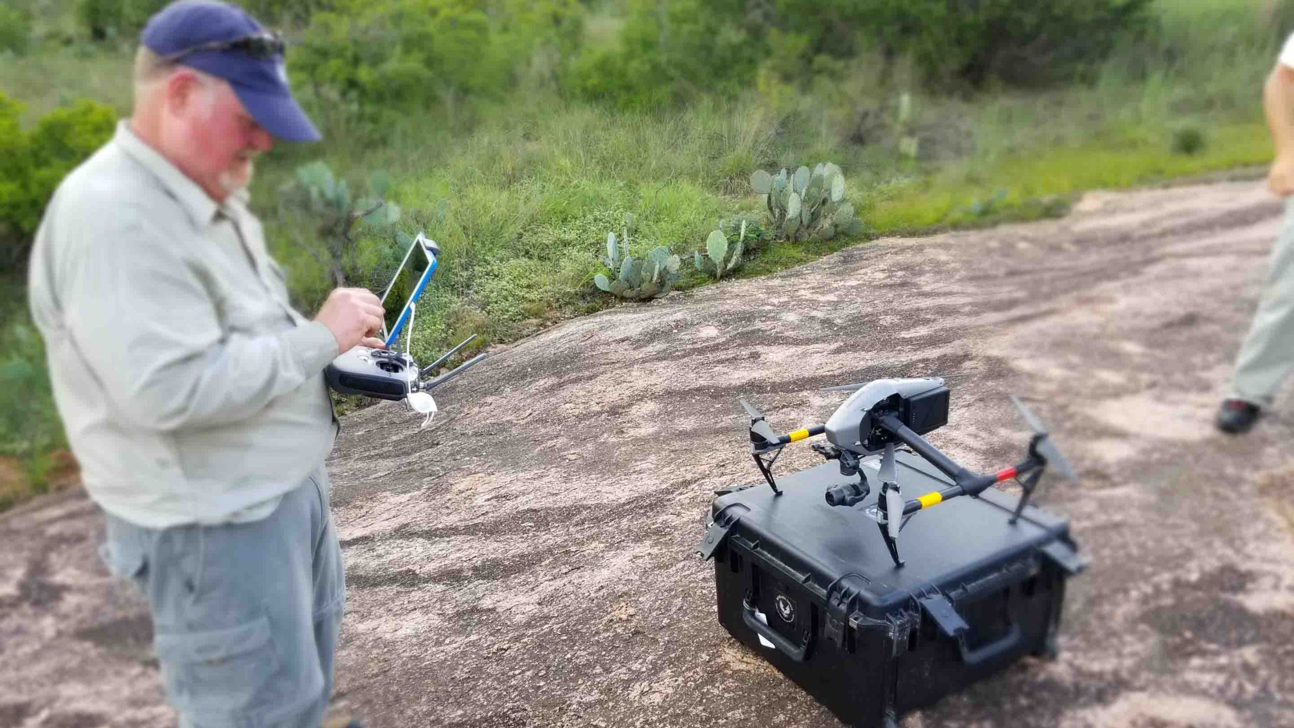 FIELD PHOTO - CASE STUDY - EOS TOOLS PRO - RAPTOR AERIAL SERVICES - ENCHANTED ROCK STATE NATURAL - drones, ipad; Michael Allison; Texas Drone Consultancy Uses Arrow Gold for Ground Control Points (GCP)