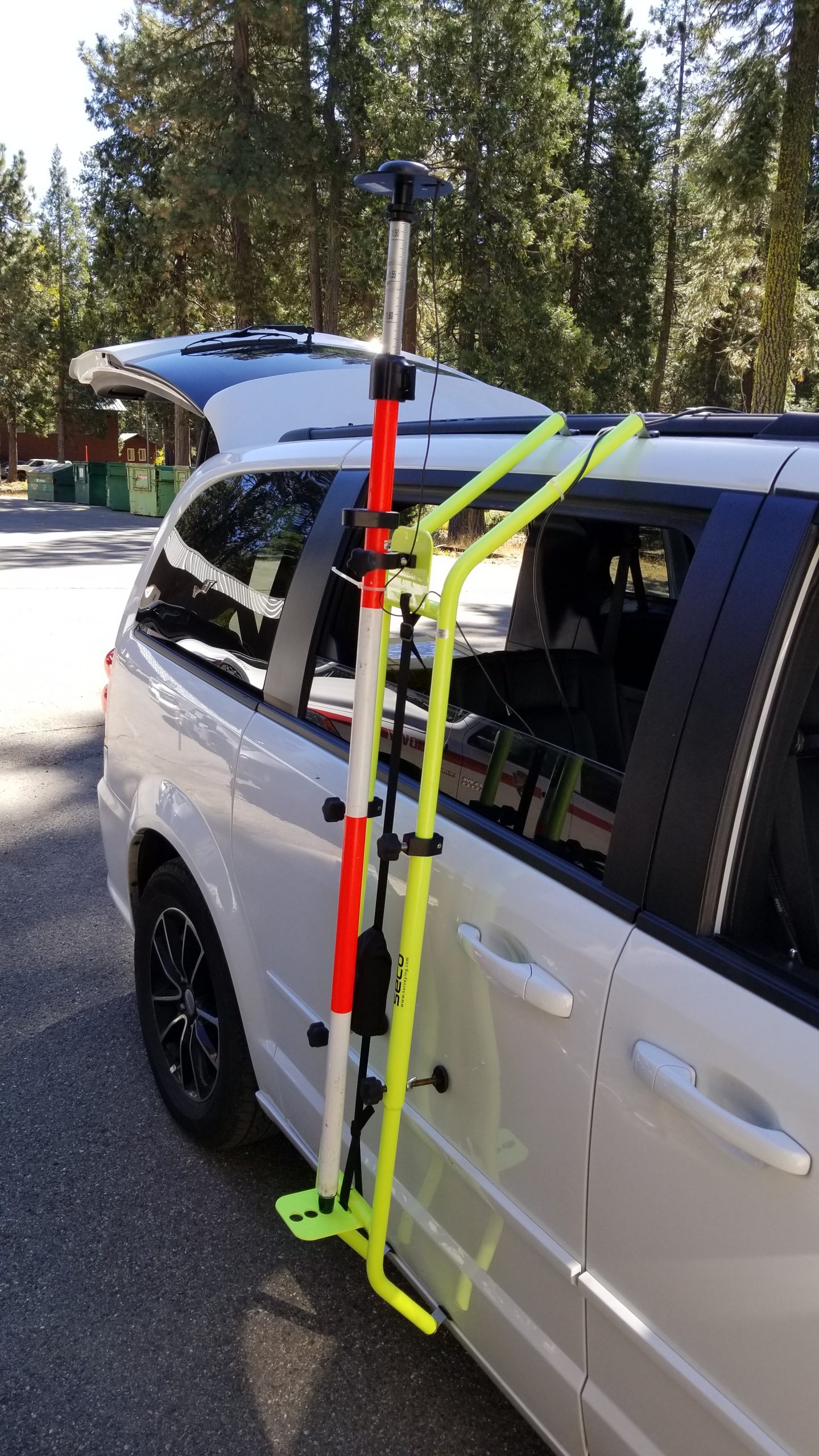 Arrow Gold GNSS antenna mounted to the side of a vehicle to map the road edges