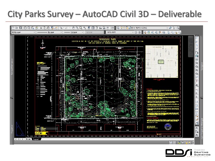 City parks survey AutoCAD Civil 3D deliverable - DDSI laser mapping