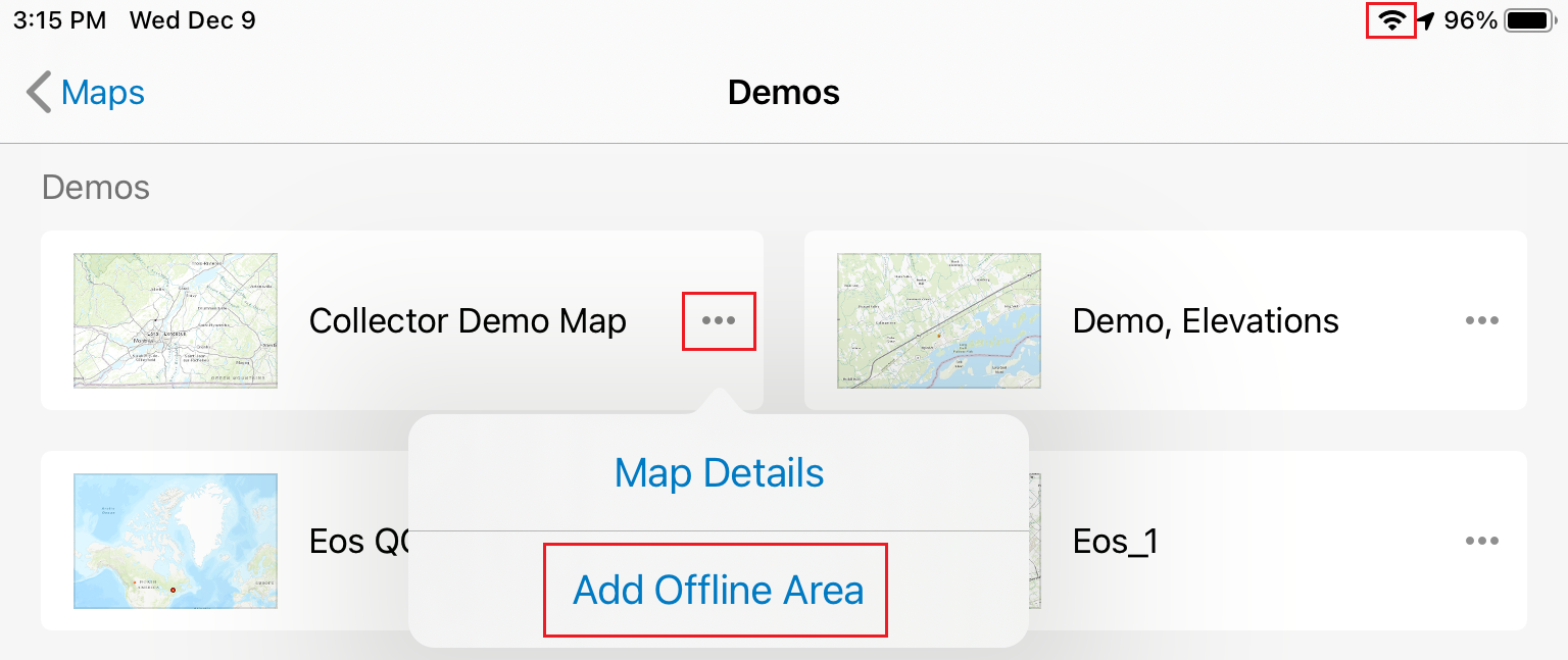 Collector offline screenshot 1 Click "Add Offline Area" Click "Add Offline Area"