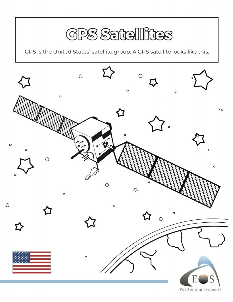 Eos GNSS coloring book with GNSS positioning satellite from US GPS constellation