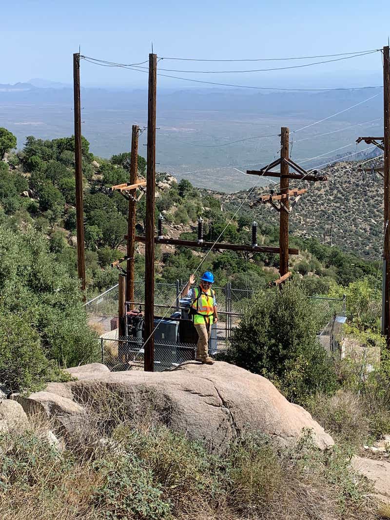 Zac waves at the camera as he captures GIS data. Palmetto Engineering primarily uses Arrow GNSS receivers to make high-accuracy GIS data collections and inspections in engineering and construction work for both electric and telecommunication utility clients.