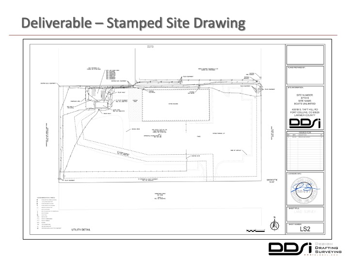 Deliverable stamped site drawing - DDSI laser mapping