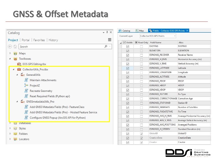 GNSS and offset metadata in ArcGIS Pro - DDSI laser mapping