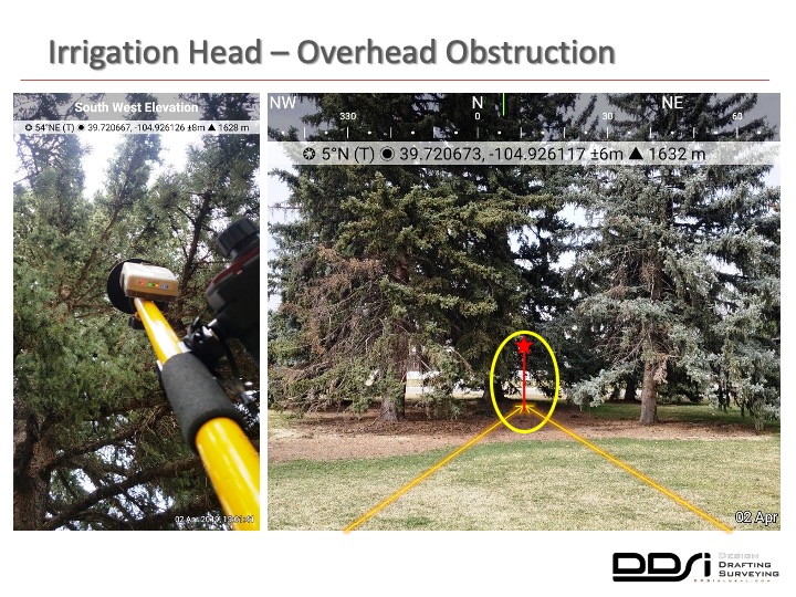 Irrigation head overhead obstruction dense canopy - DDSI laser mapping