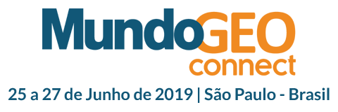 How to Find Eos at MundoGeo Connect 2019 in Brazil from June 25-27; shown here is the 2019 MundoGeo Connect logo