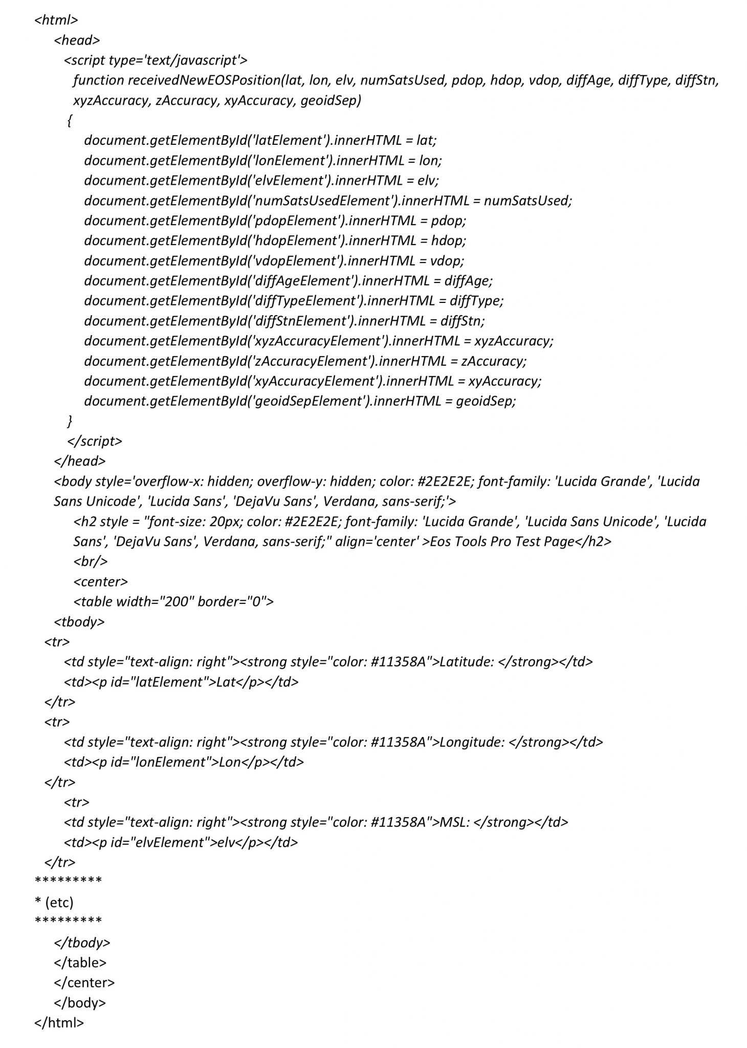 How to Run an HTML5 App in Eos Tools Pro to Access GNSS Metadata in Your Own App; download sample script