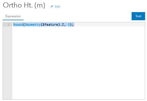 i. Create a new Expression called “Ortho Ht. (m)’’ and copy and paste “Round(Geometry($feature).Z, 3)” into the expression box, and then click the “Okay” button.