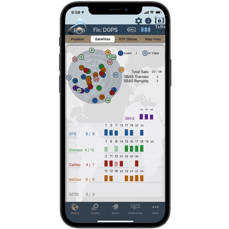 Arrow 100 GNSS receiver Eos Tools Pro screenshot Access all GNSS constellations