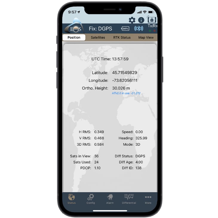 Arrow 100 GNSS receiver Eos Tools Pro screenshot Submeter accuracy with SBAS