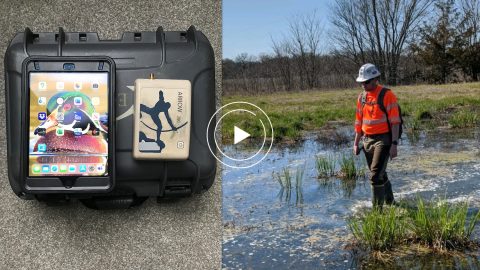 ESI video case study feature image with Arrow 200 GNSS receiver, iOS, and Ecobot app for wetlands delineations mapping projects