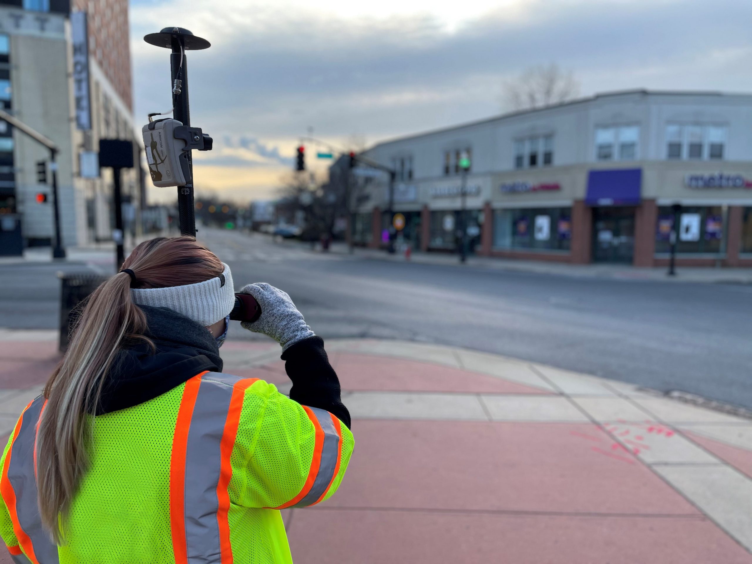 Amanda Paton uses Laser GIS mobile mapping with Esri ArcGIS, Eos Arrow Gold GNSS receiver, and LTI Laser Tech TruPulse 200X rangefinder in New Jersey for Colliers Engineering & Design