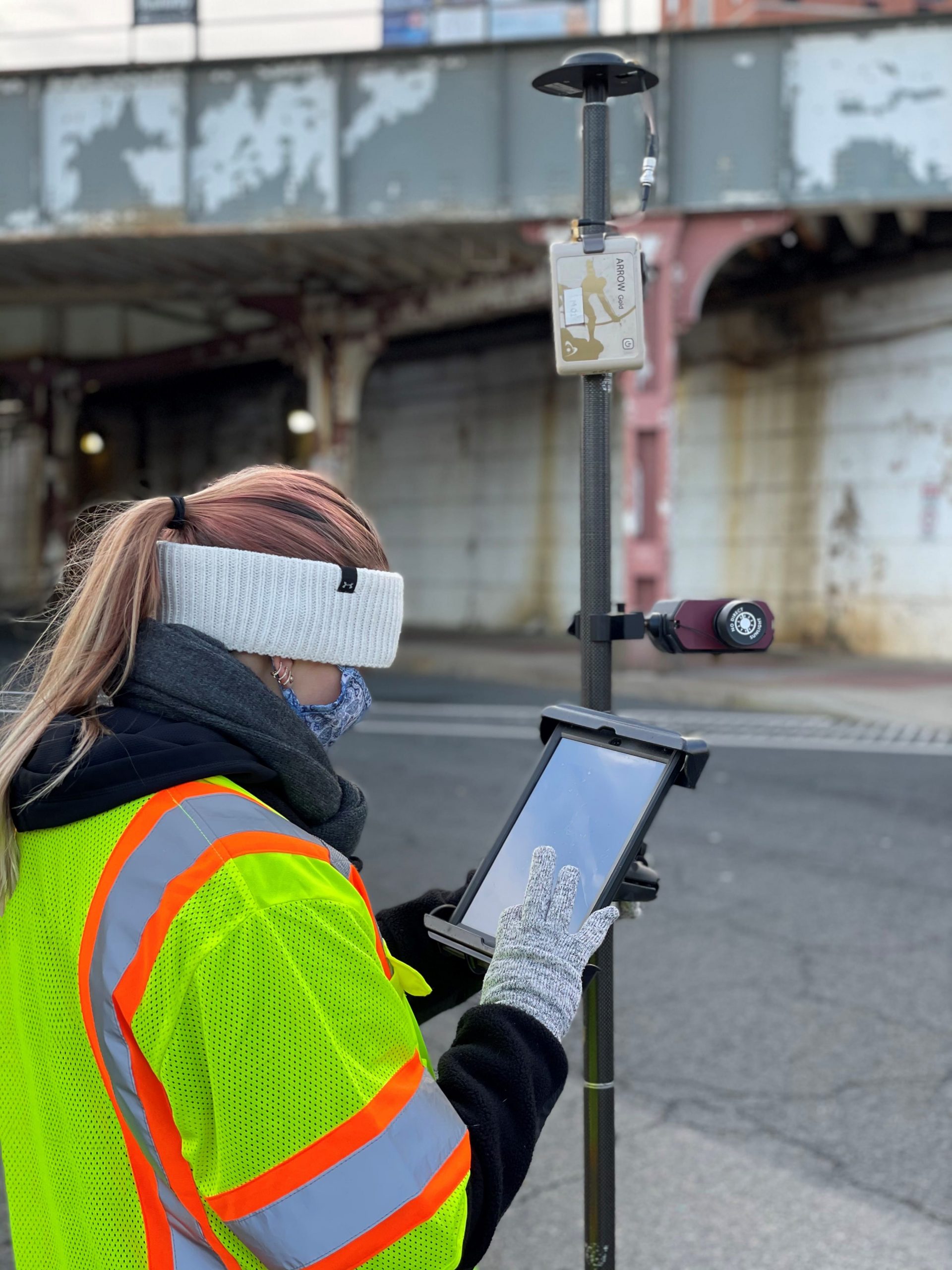 Amanda Paton uses Laser GIS mobile mapping with Esri ArcGIS, Eos Arrow Gold GNSS receiver, and LTI Laser Tech TruPulse 200X rangefinder in New Jersey for Colliers Engineering & Design