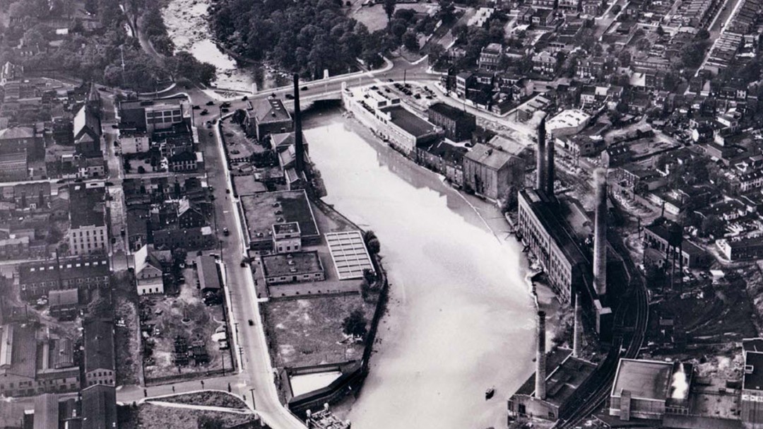 Historic City of Wilmington Delaware, aerial view of Brandywine River