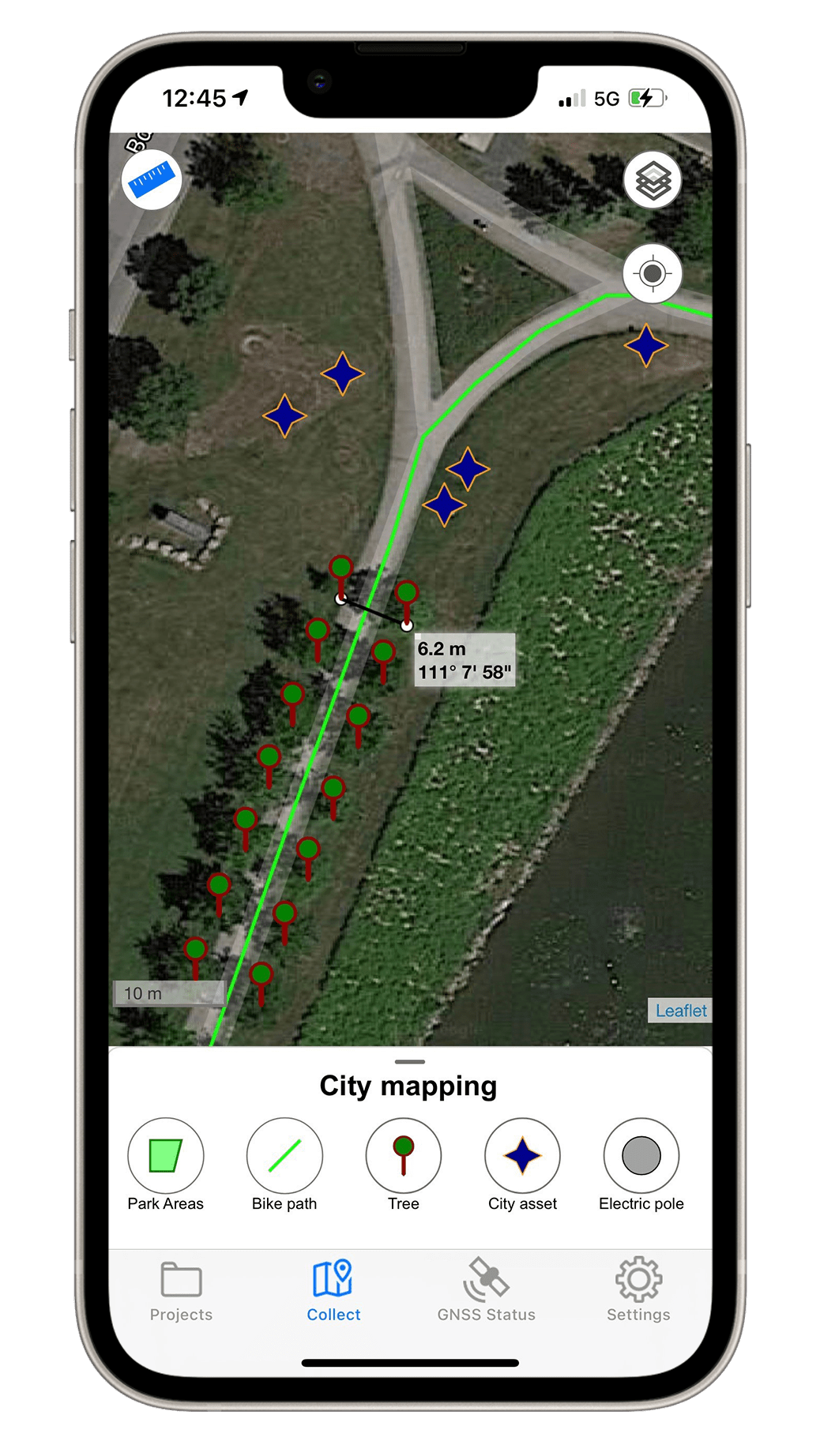 OnPOZ Collect screenshot with Arrow GNSS receiver positions, from Eos partner Effigis