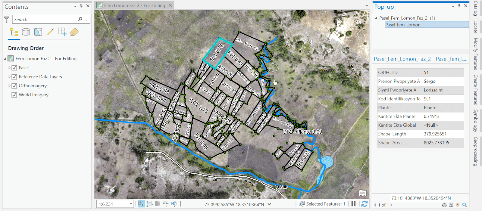ADF Haiti ArcGIS Pro Map of Jubilee Farms Land Parcels with Eos Arrow Gold