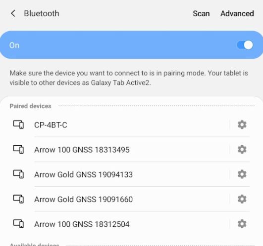 Screenshot of Bluetooth Connection for Eos Arrow on Samsung Tablet