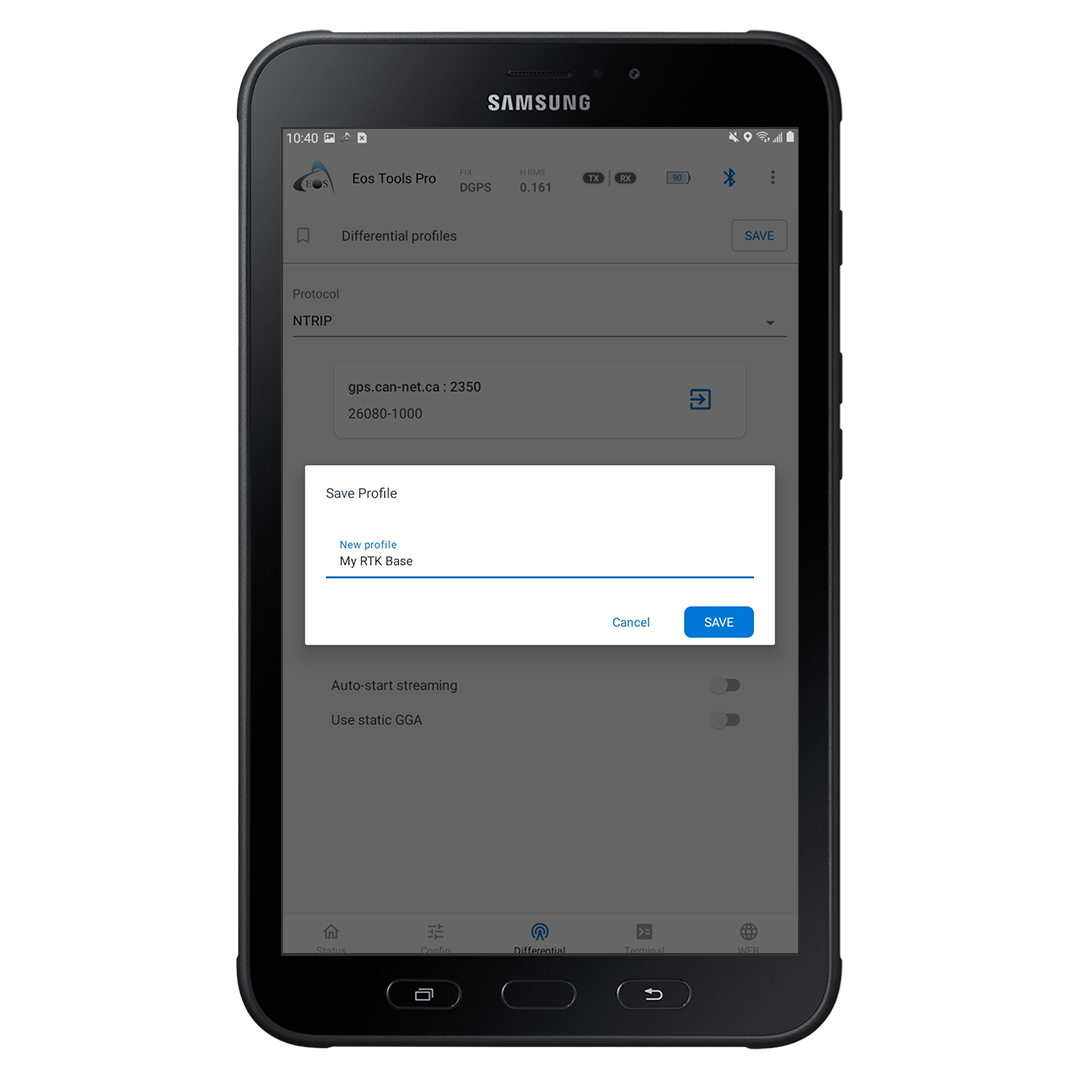 Samsung Screenshot of NTRIP Profile Creation for How to Configure Eos Tools Pro in RTK Mode on Android