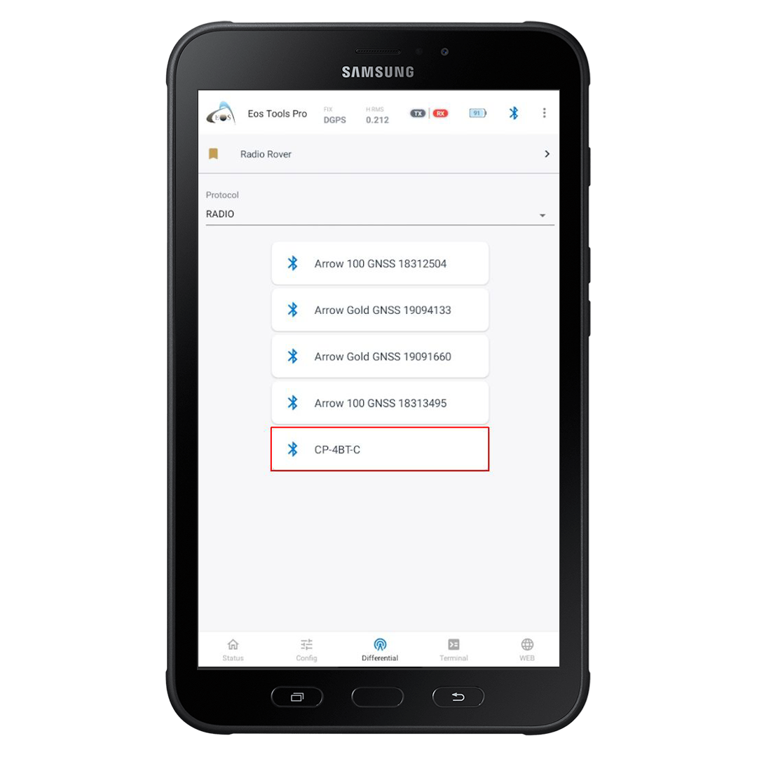 Samsung Screenshot of Tablet Radio Selection for How to Configure Eos Tools Pro in RTK Mode on Android