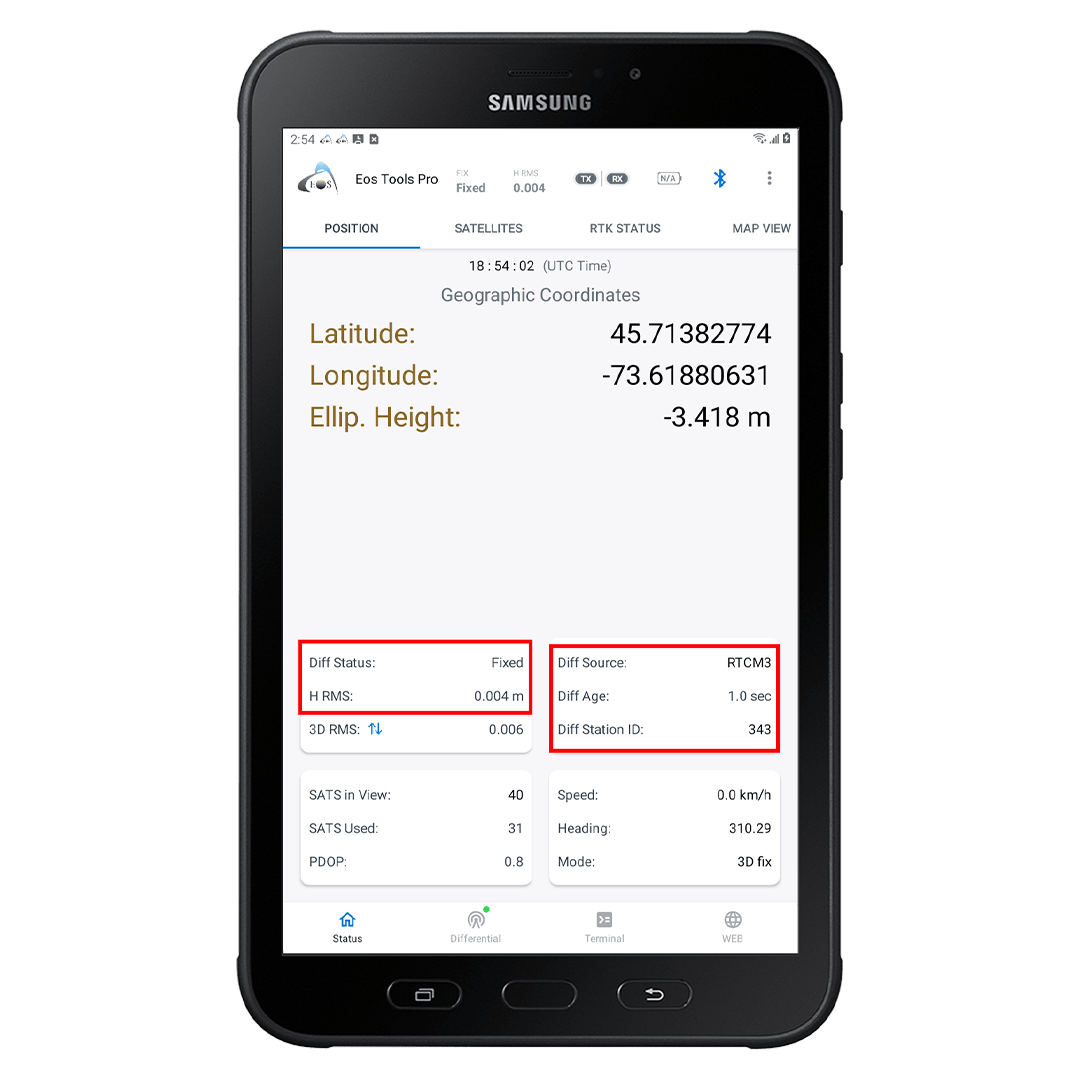 Position Tab - How to Configure Eos Tools Pro for RTK on Android