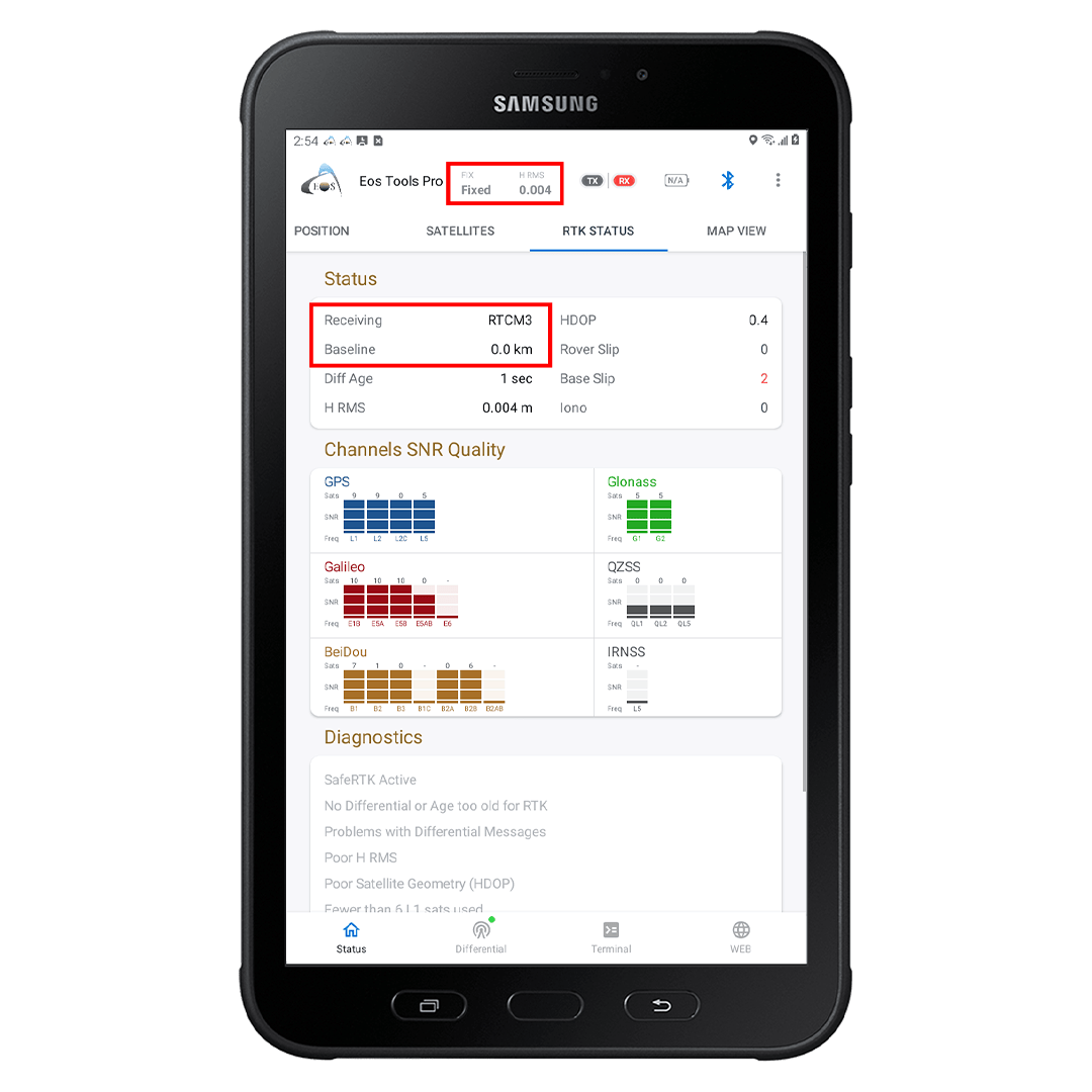 RTK Status Screen - How to Configure Eos Tools Pro for RTK on Android