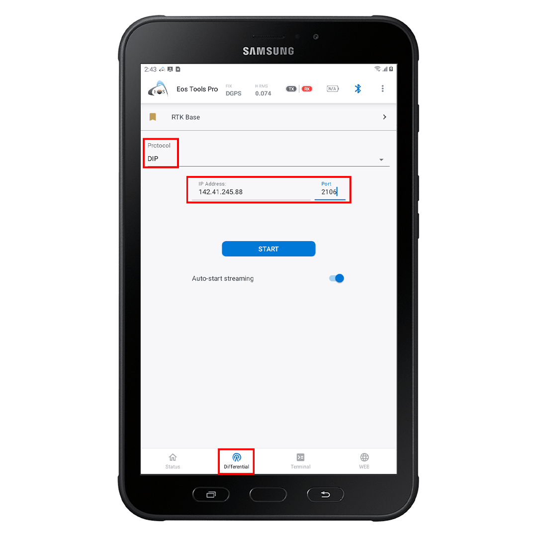 DIP Main Menu - RTK Status Screen - How to Configure Eos Tools Pro for RTK on Android