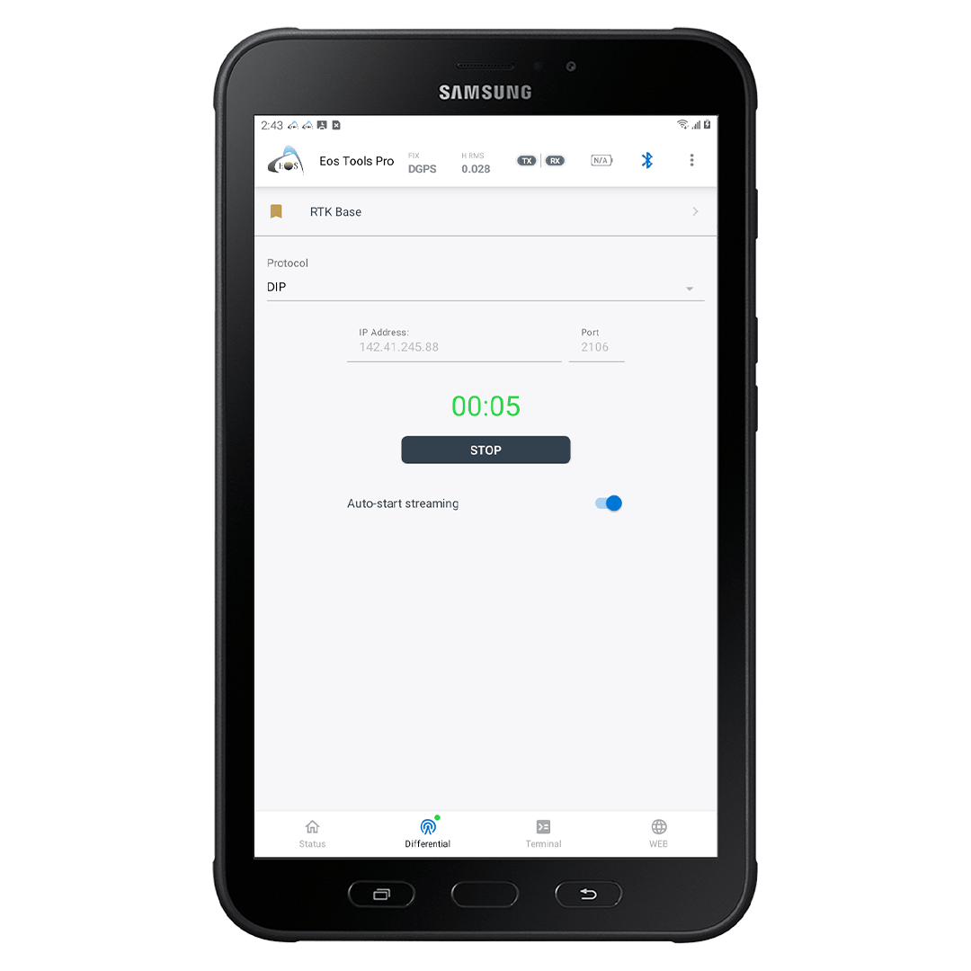 DIP Connected - RTK Status Screen - How to Configure Eos Tools Pro for RTK on Android