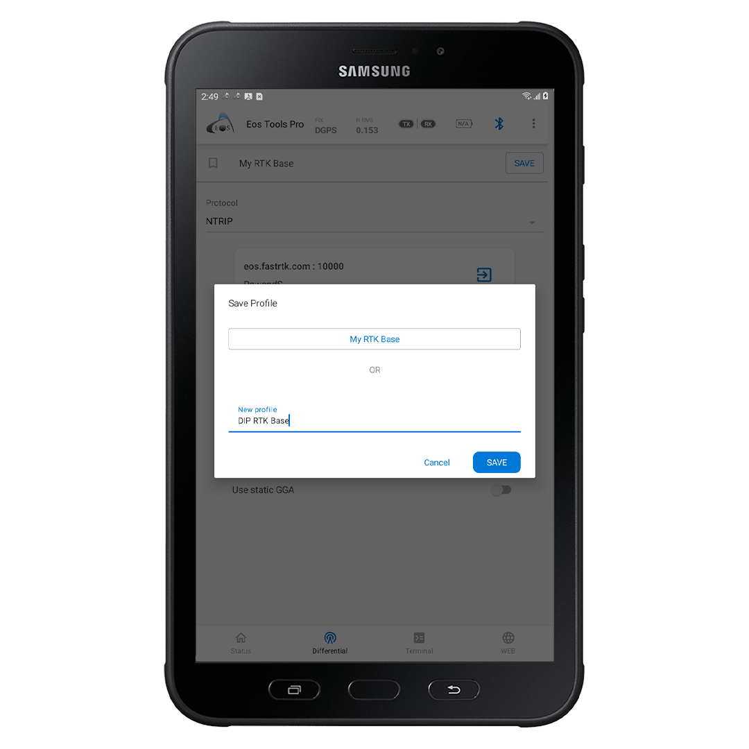 DIP Save Profile - How to Configure Eos Tools Pro for RTK on Android