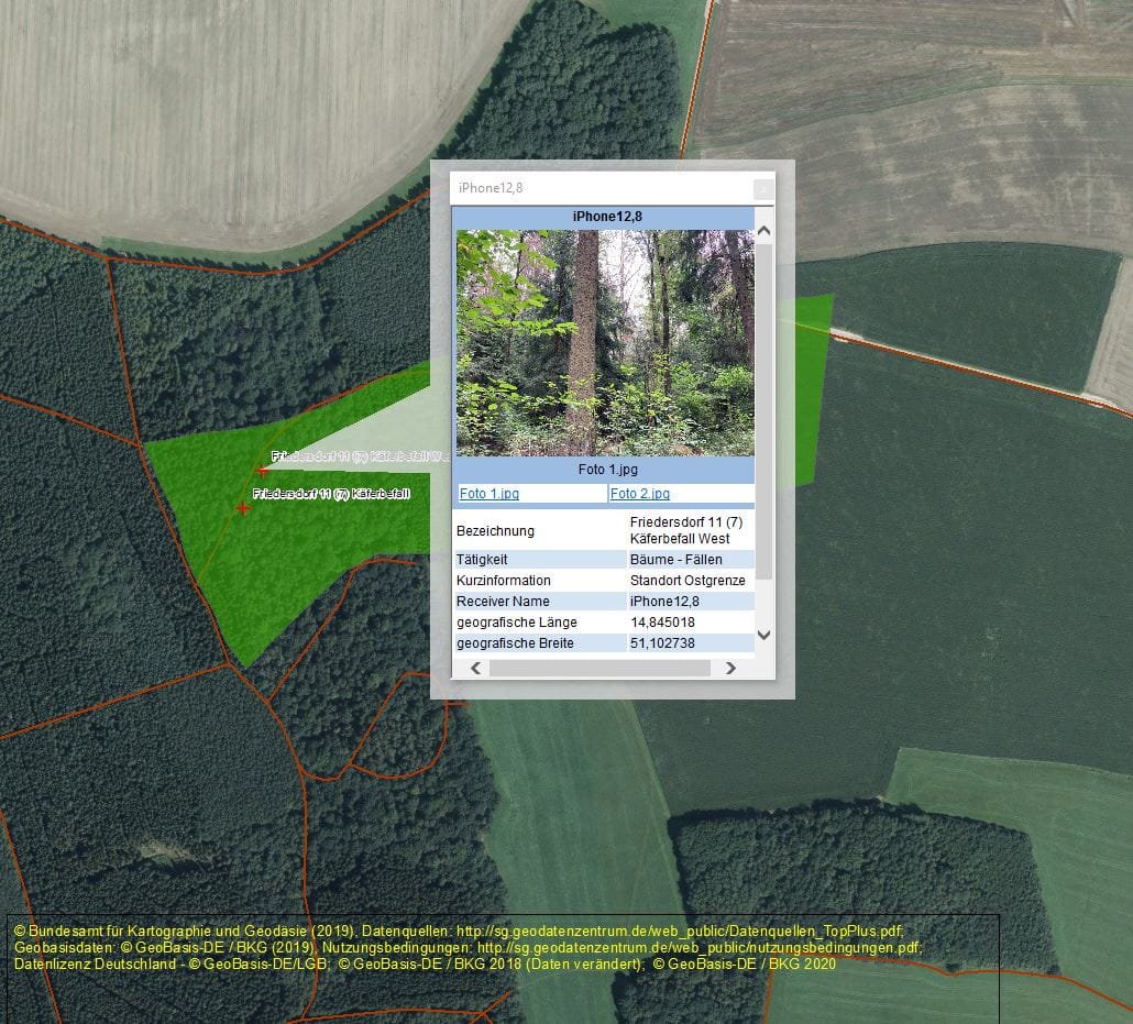 ArcGIS Collector screenshot forest Germany Arrow 100 GNSS receiver and Esri