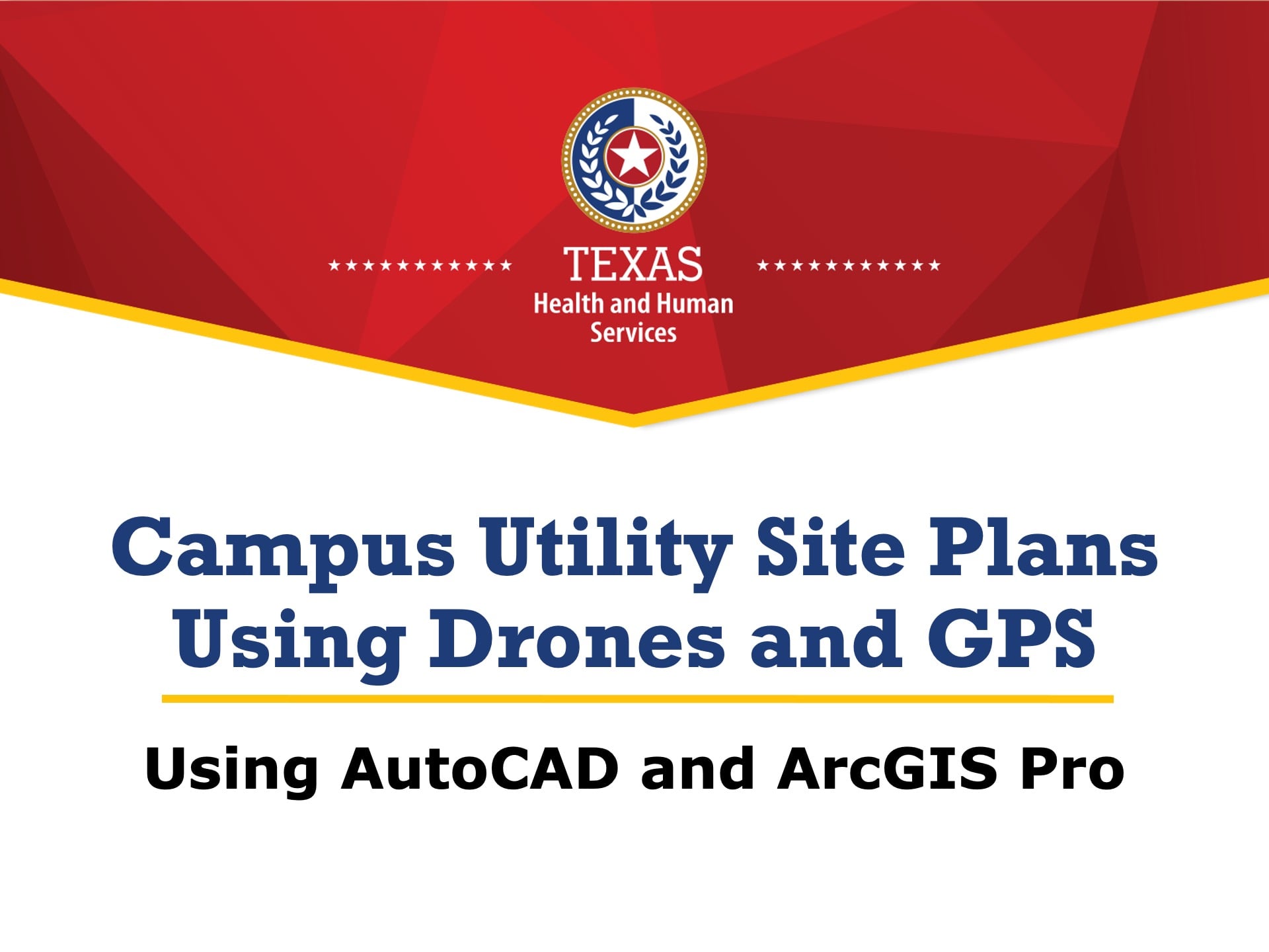 Esri UC 2022 Slide Reading: "Campus Utility Site Plans Using Drones and GPS: Using AutoCAD and ArcGIS Pro"