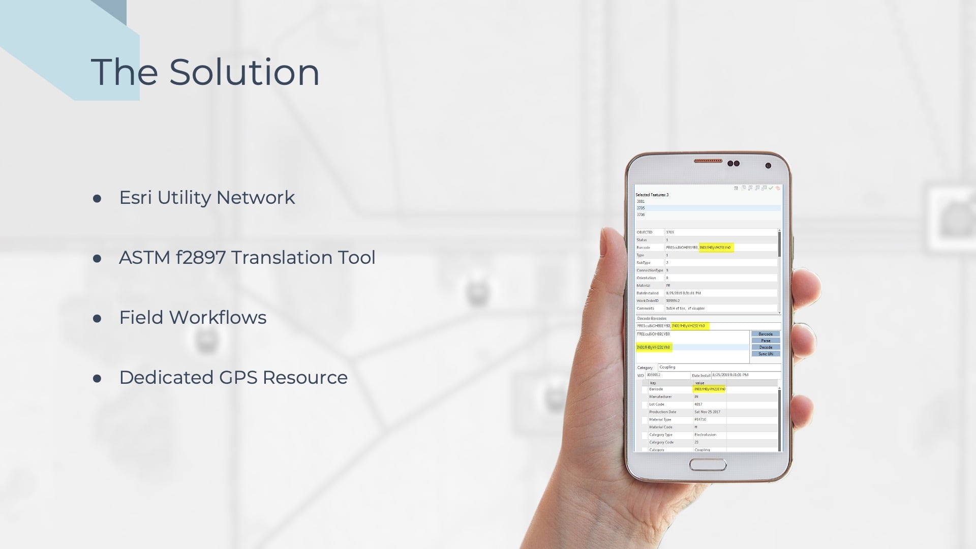 In this section explaining more of the solution, Mathew Desbiens shows an ArcGIS screenshot with all the barcode data collected. Apex Utilities used this project as an opportunity to migrate to Esri’s ArcGIS Utility Network from its legacy geometric network model.