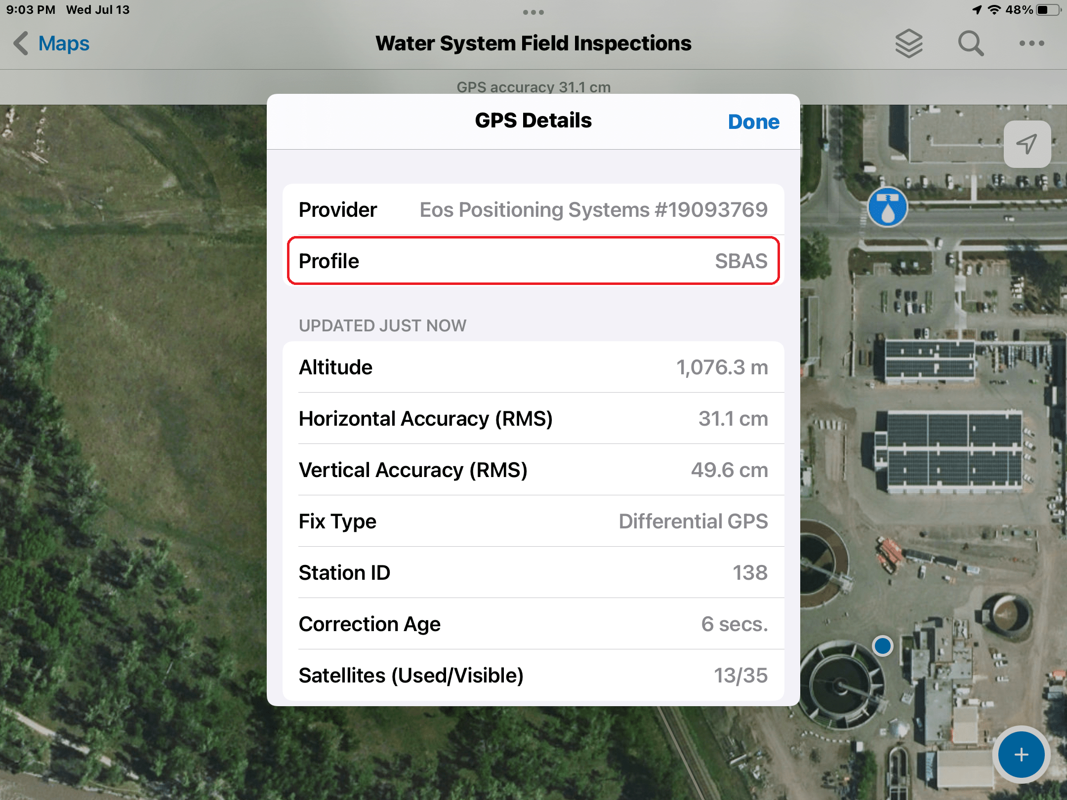 Field Maps SBAS GPS Details Profile
