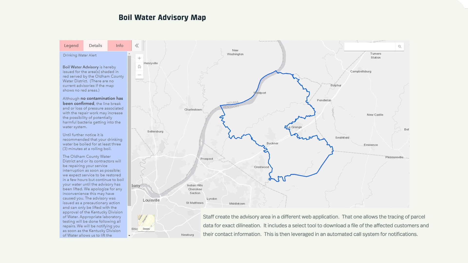 NRWA Eos Webinar: Oldham County Water District 811 Locate Boil Water Advisory Map
