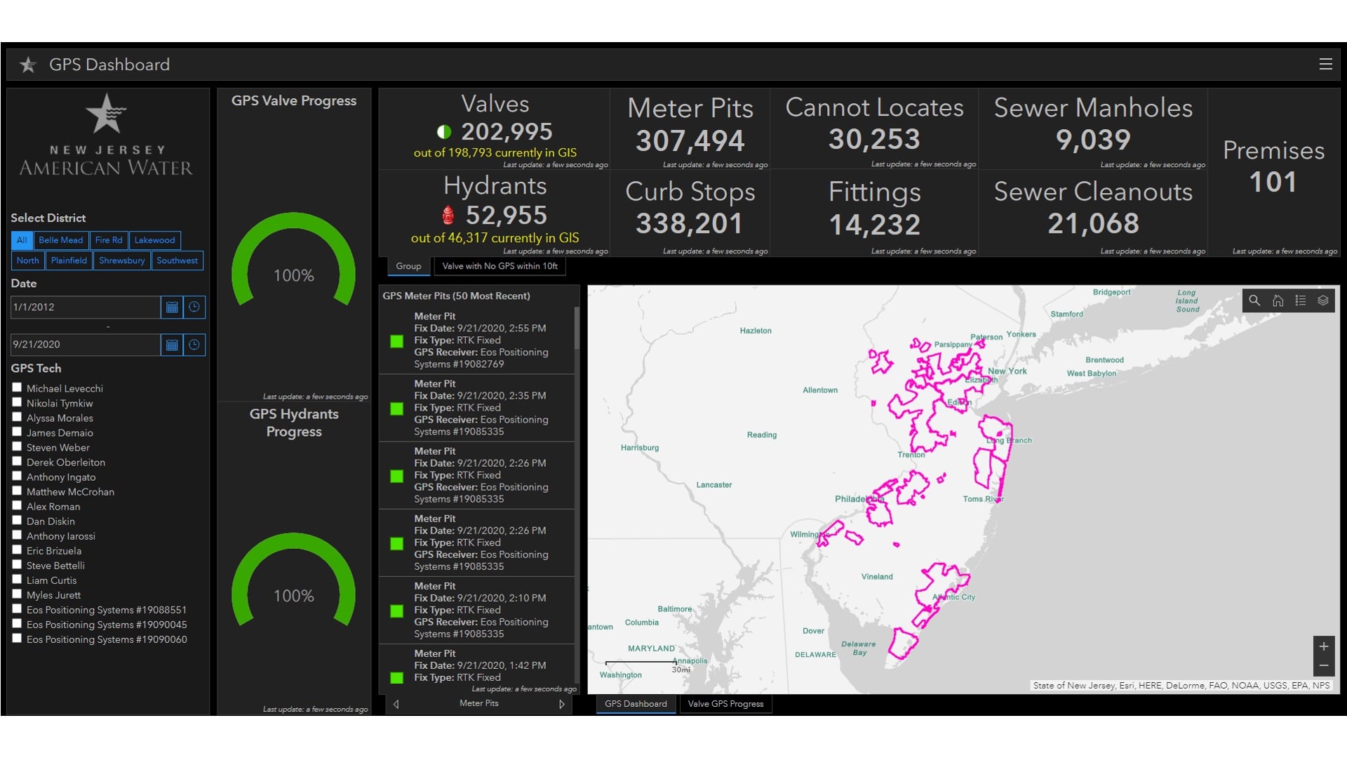 American Water Esri UC Presentation: Visualizing Data in ArcGIS Dashboards with GPS Valve Progress