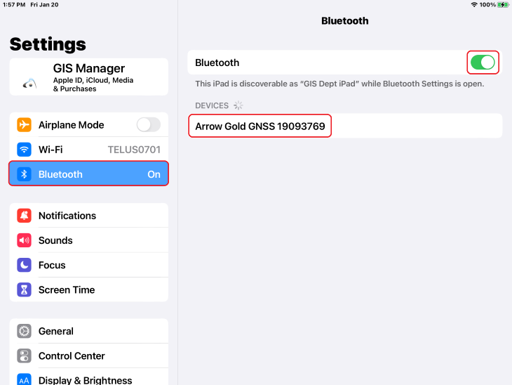 iOS Bluetooth Settings Arrow Gold