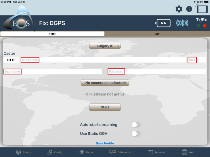 Eos Tools Pro NTRIP credentials