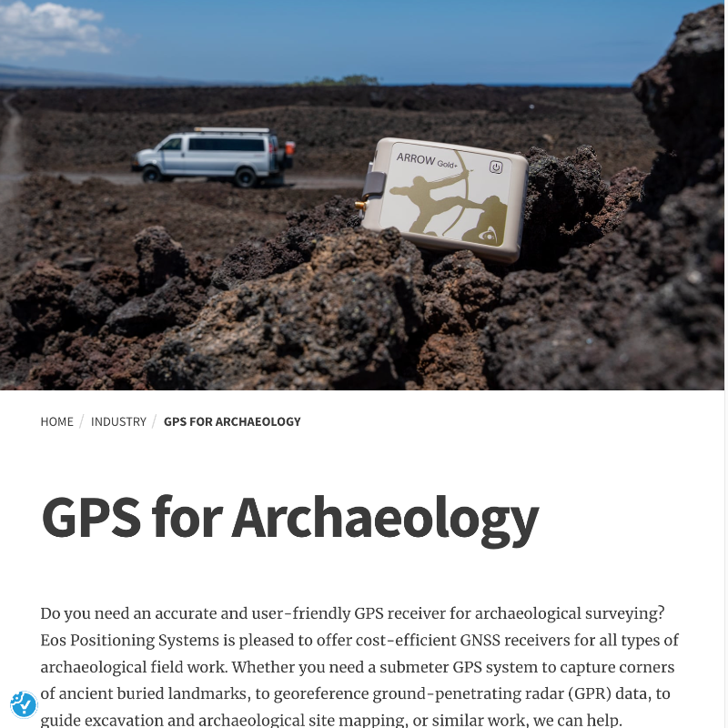 Eos GNSS industries webpages GPS for Archaeology example