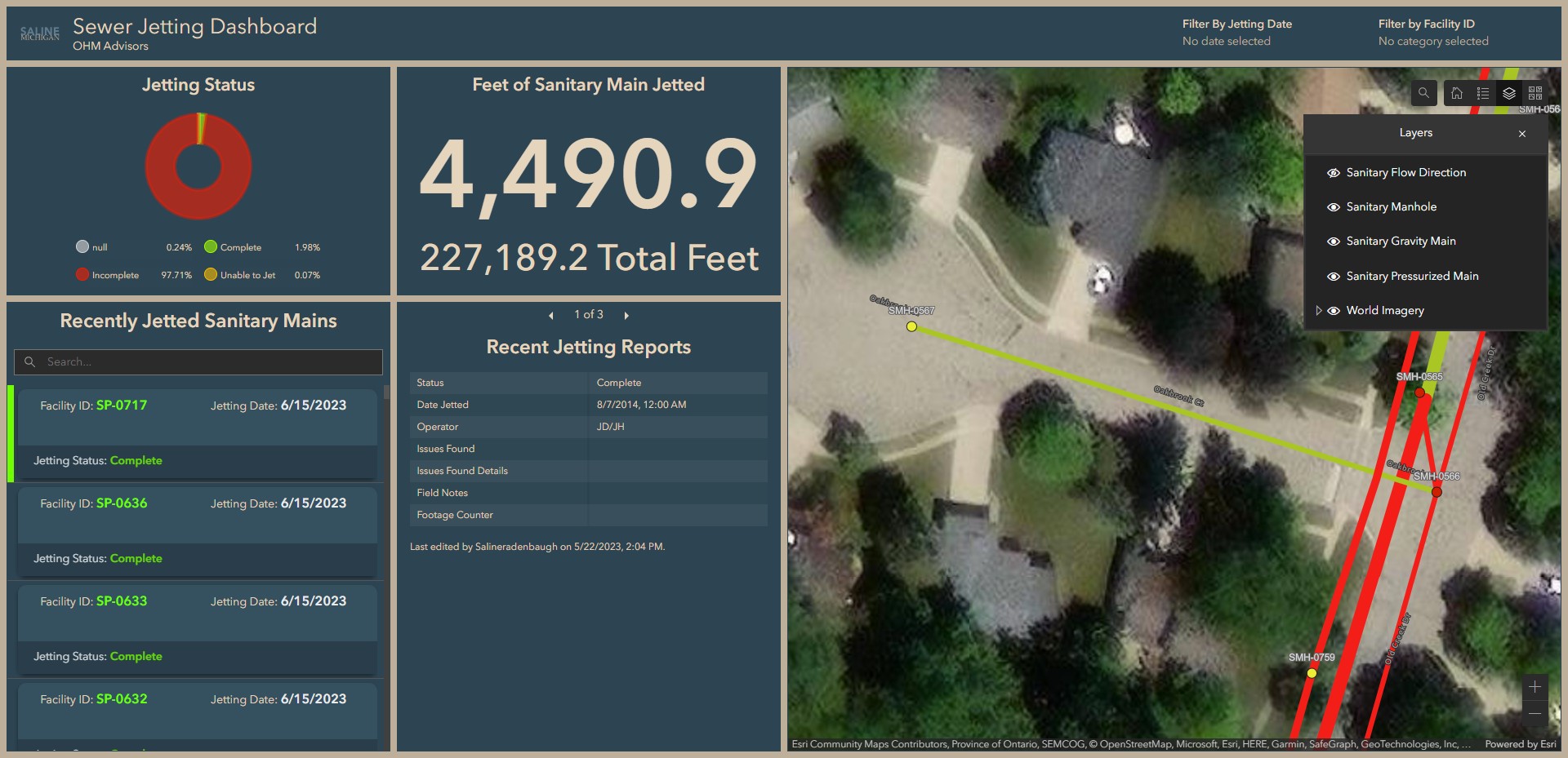Sanitary Jetting ArcGIS Dashboard with high accuracy from Eos GNSS receivers