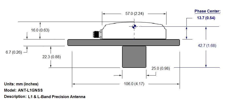 Arrow 100 and Arrow 100+ total antenna height, antenna phase center calculations diagram