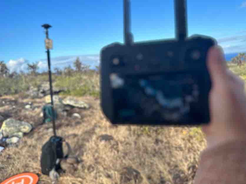 Santa Fe Island, drone flight, Galápagos archipelago, GCP target, Arrow Gold+ GNSS receiver