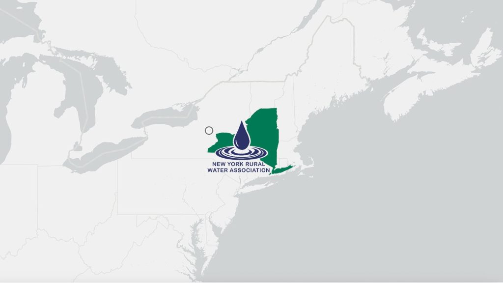 New York Rural Water Association (NYRWA) Annual Technical Training Workshop & Exhibition logo and location map Verona, NY 2024