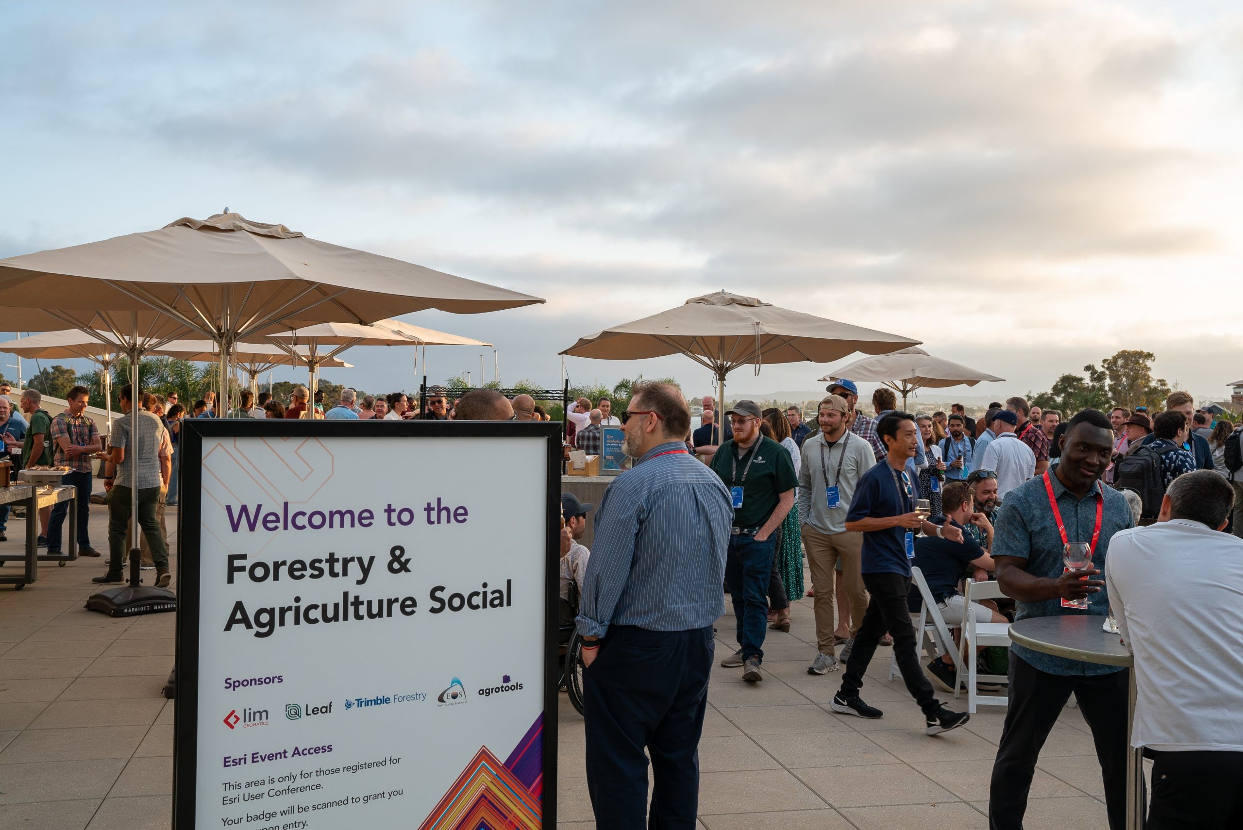 Forestry and Agriculture Social, 2024 Esri User Conference UC, San Diego, California, sponsor sign, Marriott Grand Ballroom Terrace