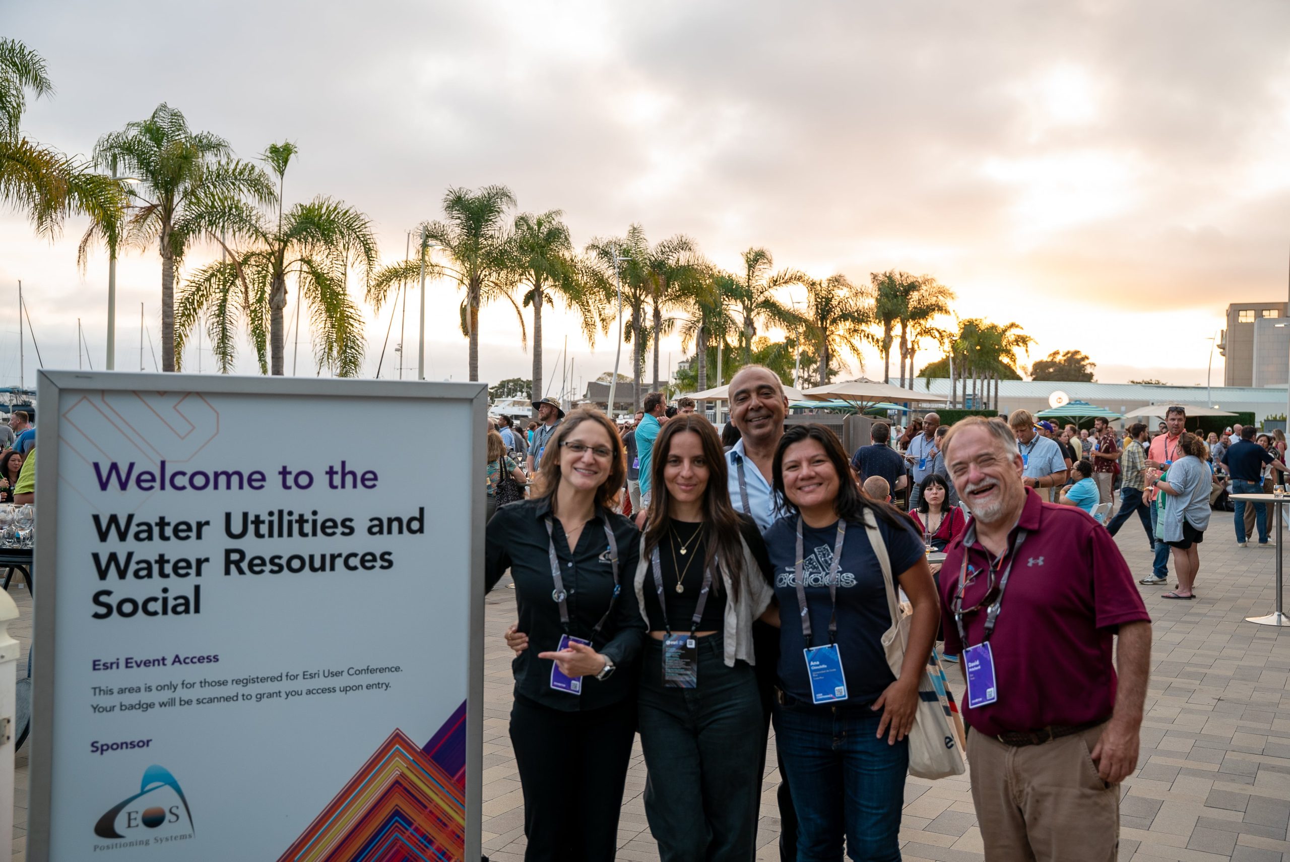 Sarah Alban, Clara Abellan, Ana Chinchilla, Jean-Yves Lauture, David Pritchard, Eos Positioning Systems, 2024 Esri Water Utilities and Water Resources Social, Marriott Marina Terrace, San Diego, California, 2024 Esri User Conference UC